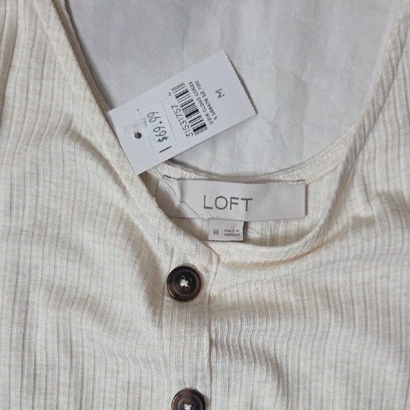 LOFT Cream Button-Front Midi Dress - Picture 2 of 7